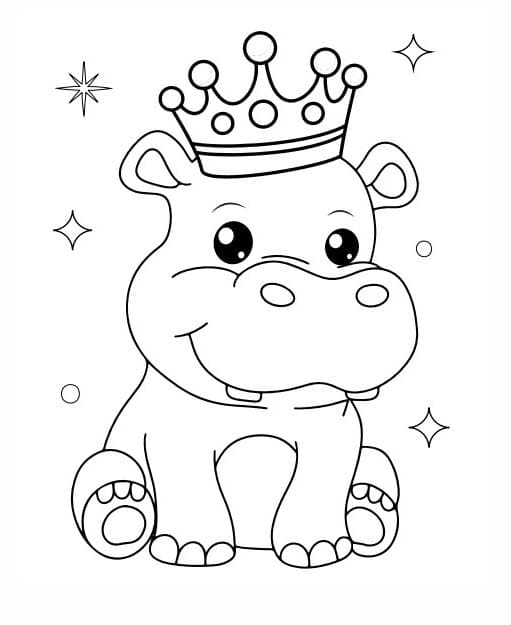 Coloriage Dessiner Hippopotame couronne