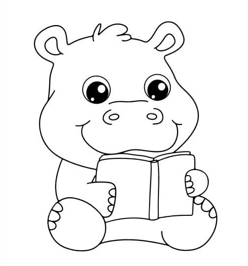 Coloriage Dessiner Hippopotame lire un livre