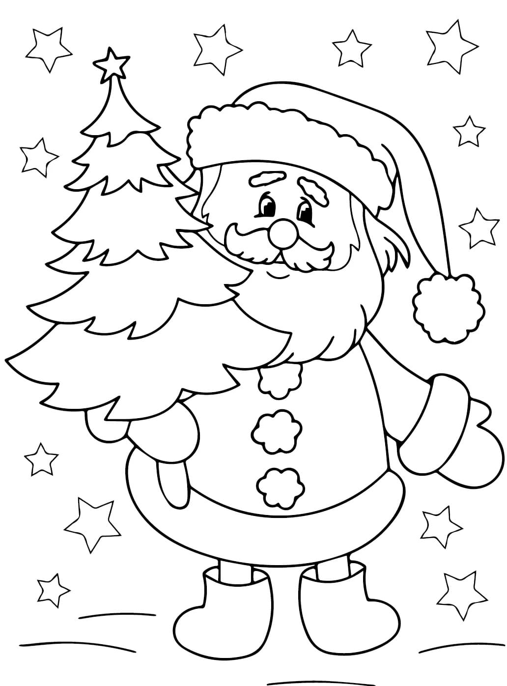 Coloriage Dessine le Père Noël et le pin