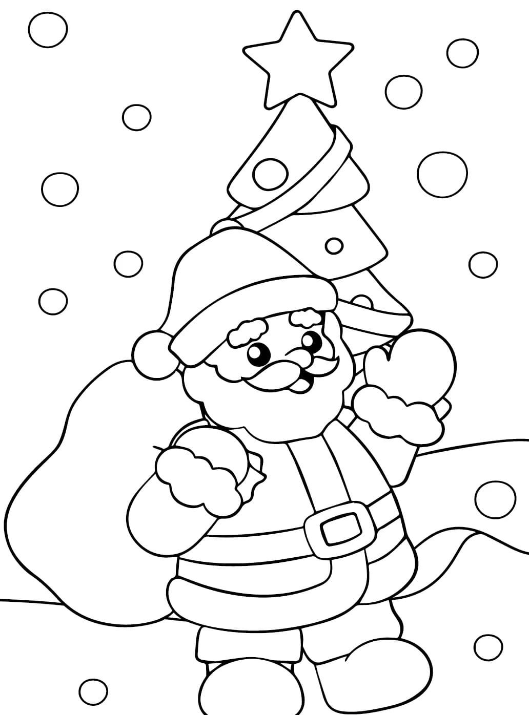 Coloriage Dessine le Père Noël souriant