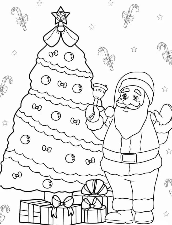 Coloriage Dessine le sapin de Noël et le Père Noël