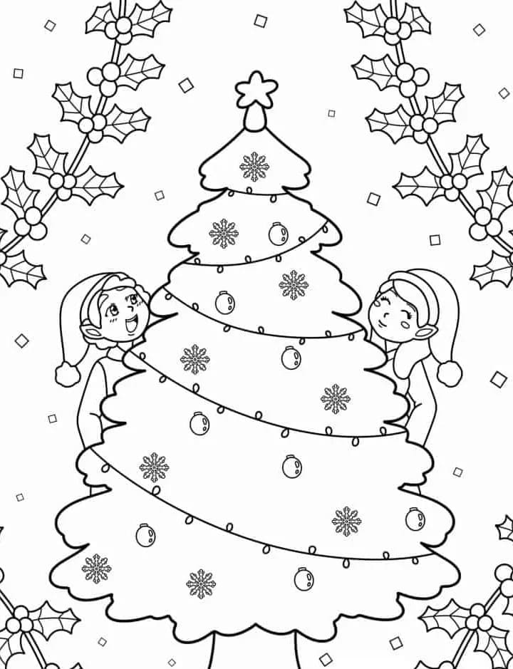 Coloriage Dessine sapin de Noël et des enfants