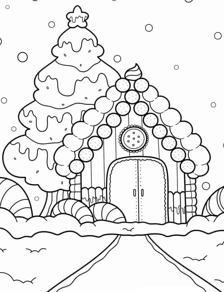 Coloriage Dessine sapin de Noël et maison