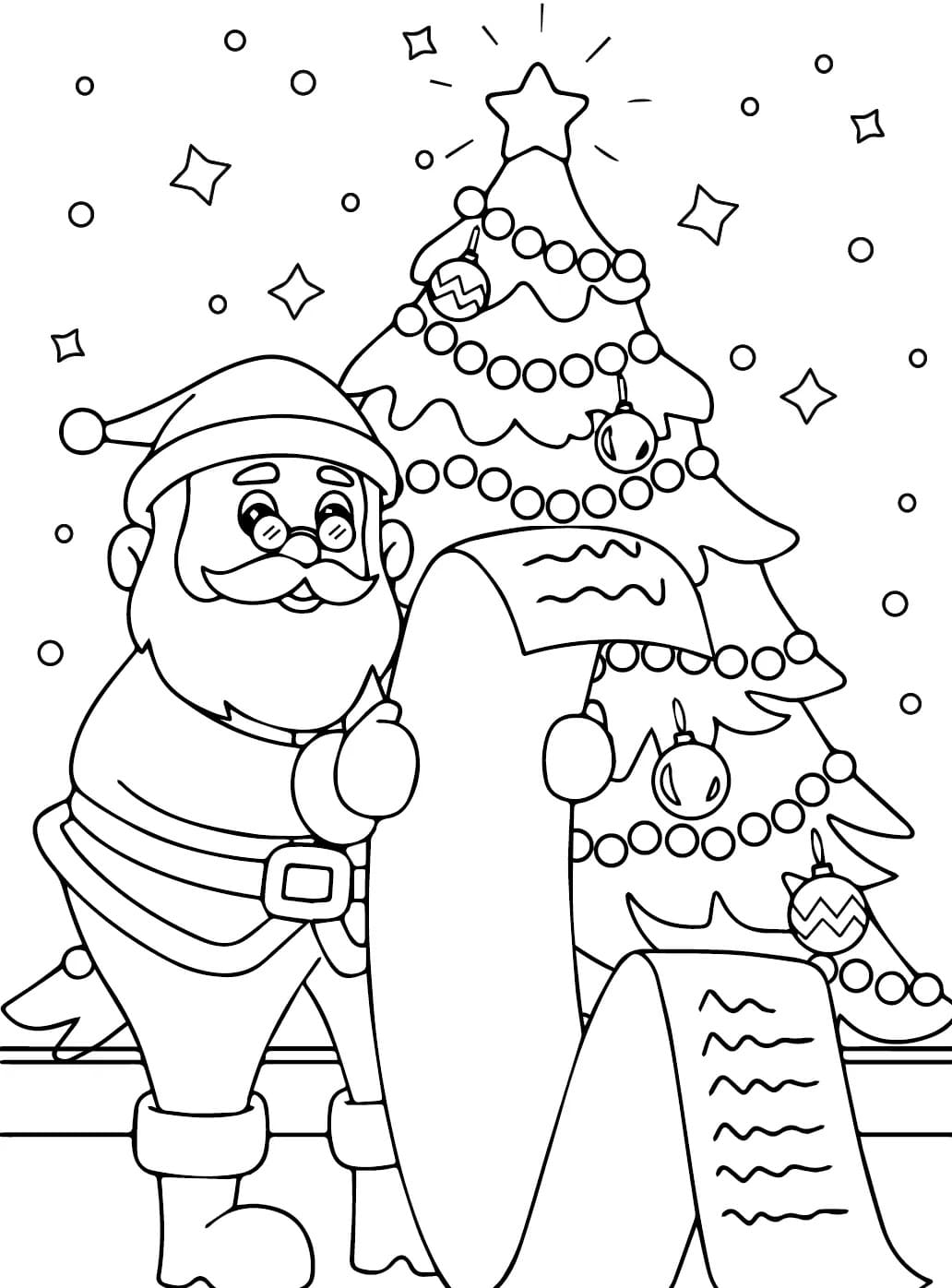 Coloriage Dessiner Père Noël et la liste cadeaux