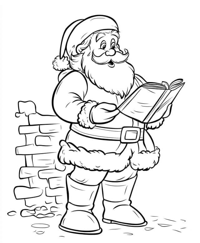 Coloriage Dessiner Père Noël lire un livre