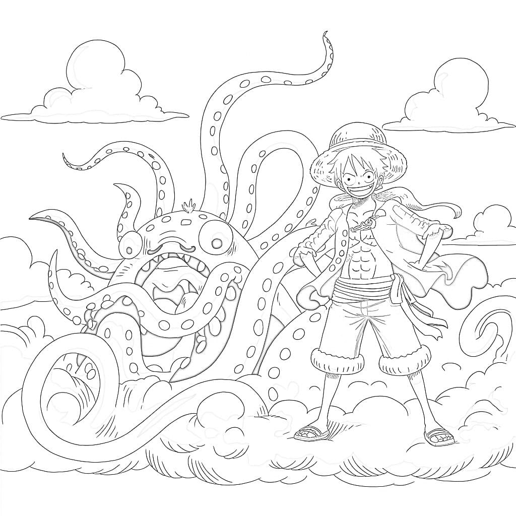 Coloriage Luffy et le calmar