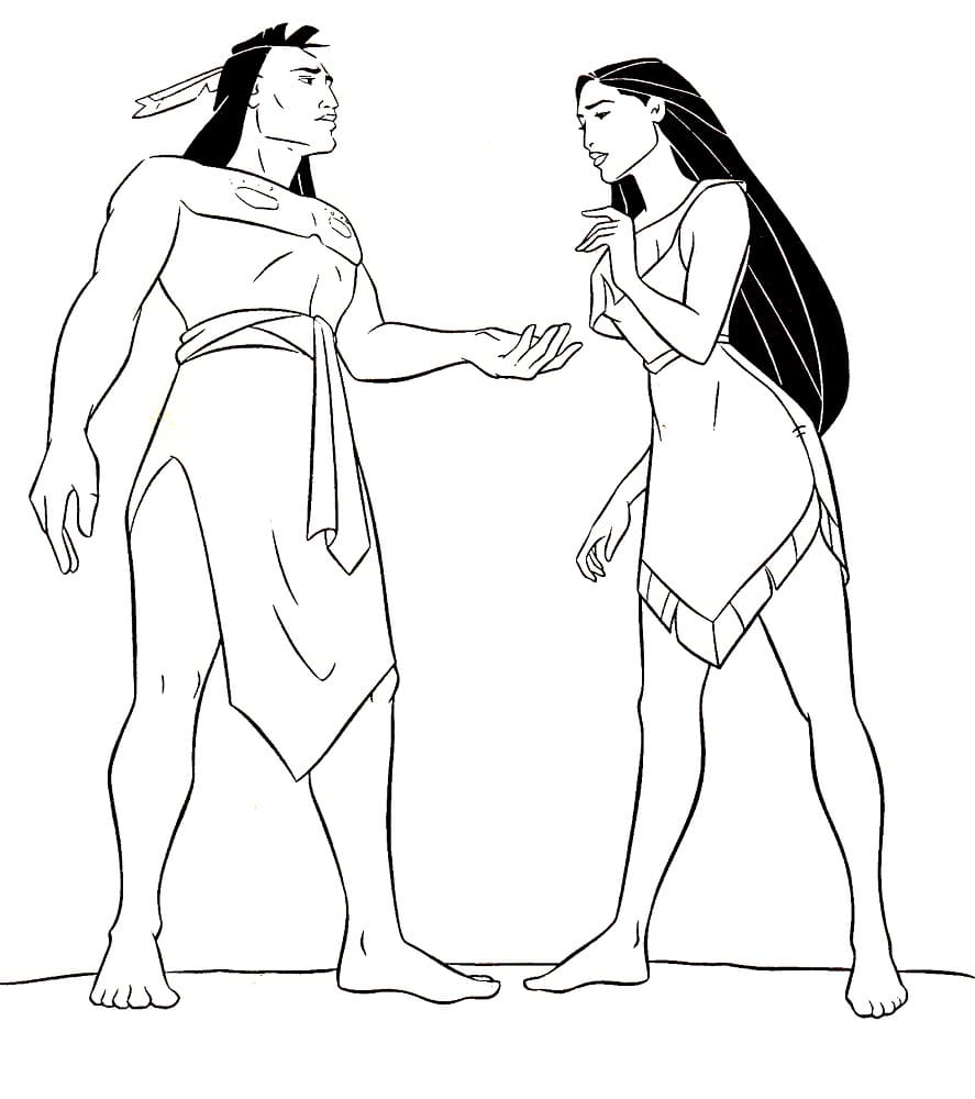 Coloriage Dessine Kocoum et Pocahontas à imprimer