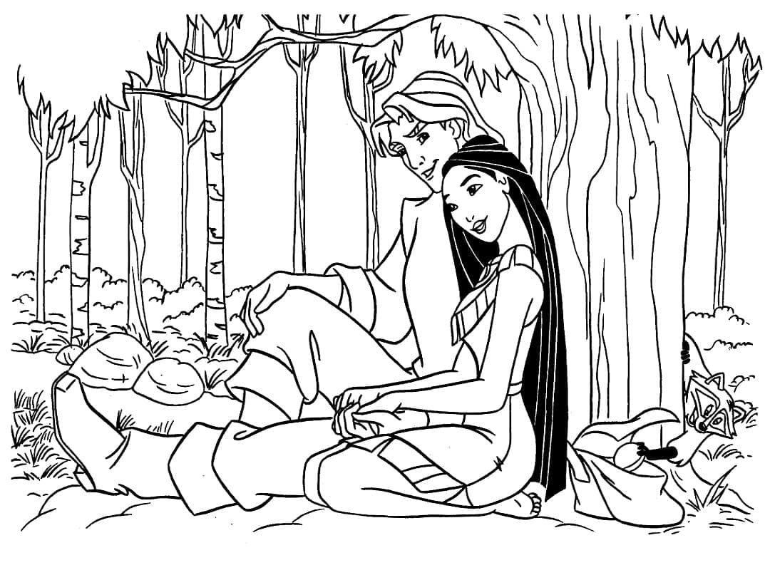 Coloriage Dessine Pocahontas et John à imprimer