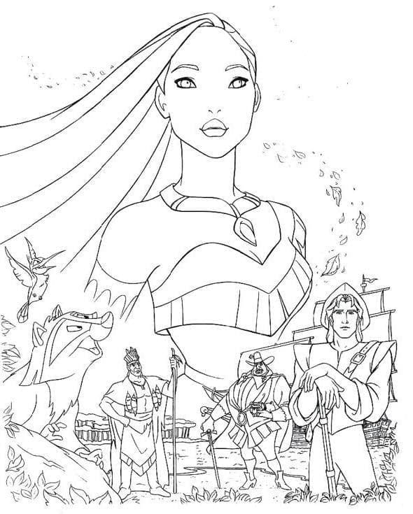 Coloriage Dessiner Pocahontas à imprimer gratuitement