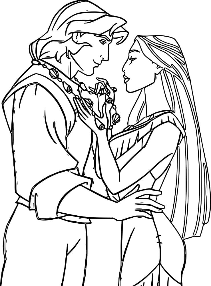 Coloriage Le capitaine John Smith et Pocahontas à imprimer