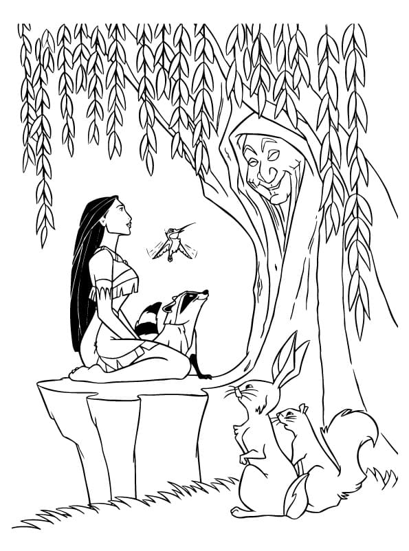 Coloriage Pocahontas et grand-mère Willow à imprimer