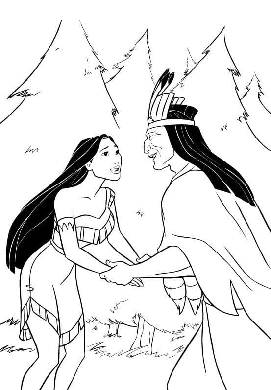 Coloriage Pocahontas et le chef Powhatan