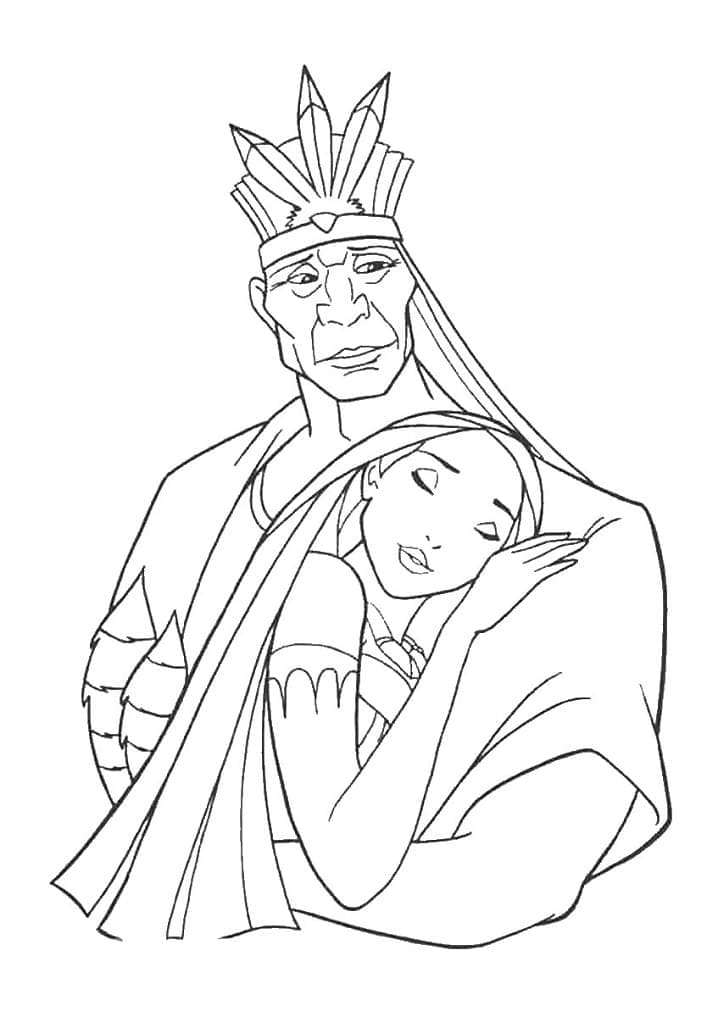 Coloriage Pocahontas et son père à imprimer