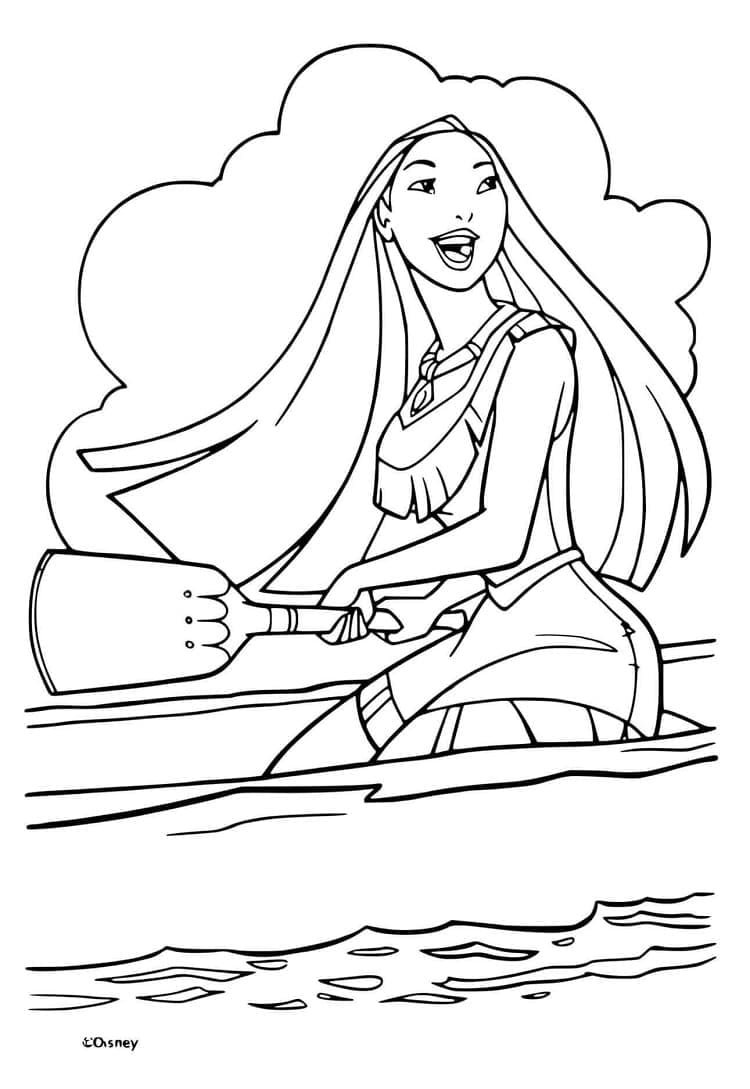 Coloriage Pocahontas sur un bateau à imprimer