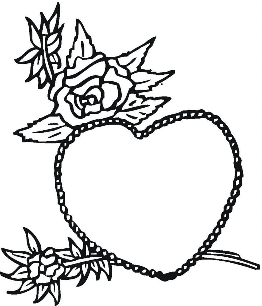 Coloriage Rose et coeur à imprimer