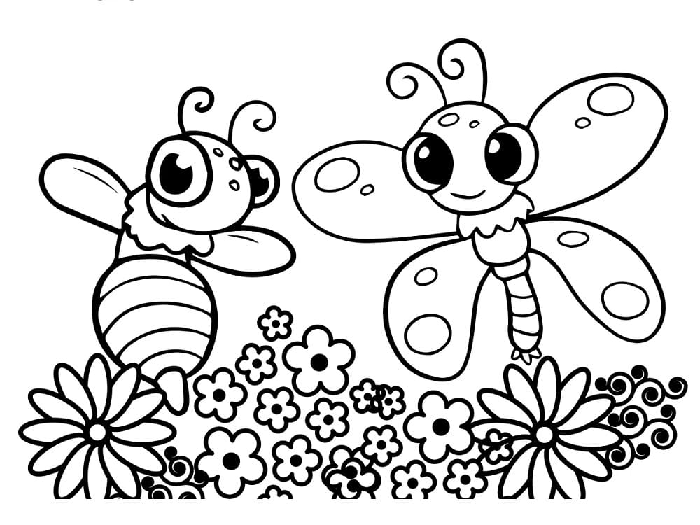 Coloriage Abeille et papillon mignons à imprimer