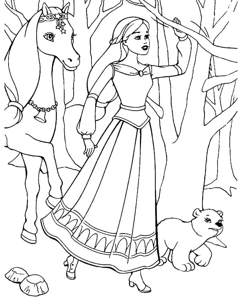 Coloriage Barbie dans la forêt