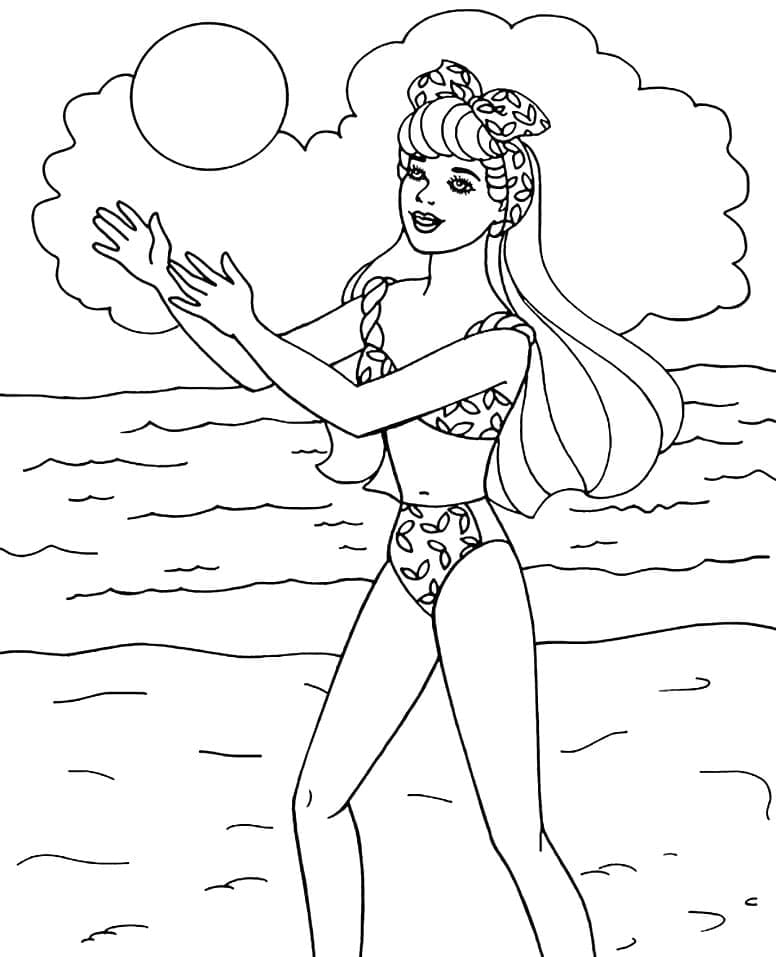 Coloriage Barbie joue au beach-volley