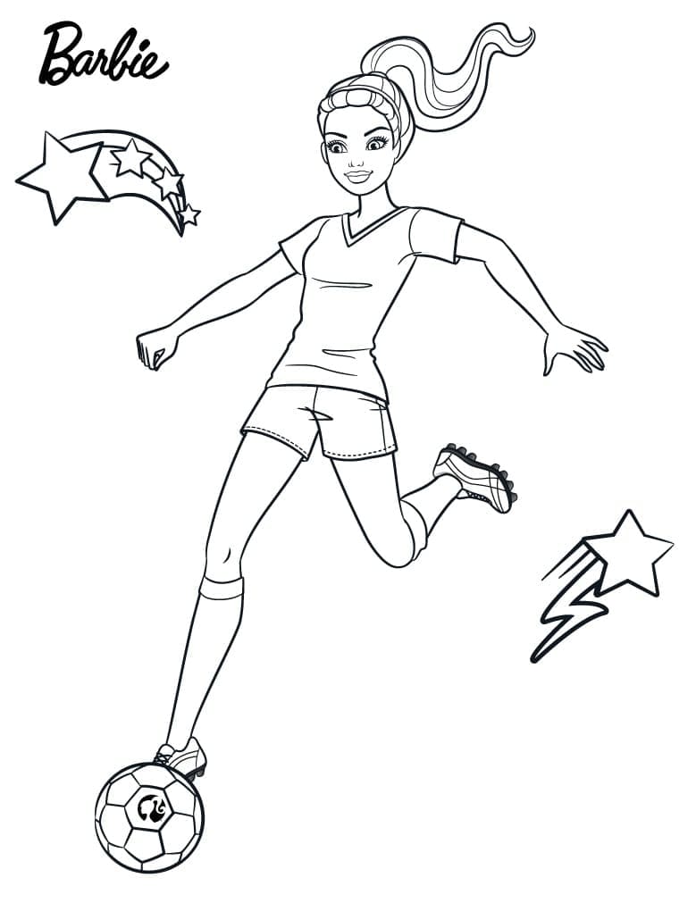 Coloriage Barbie joue au football à imprimer