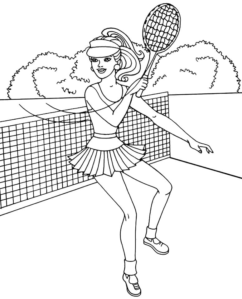 Coloriage Barbie joue au tennis à imprimer