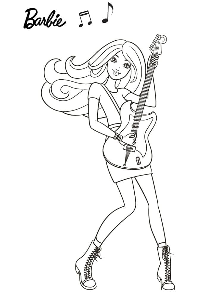 Coloriage Barbie joue de la guitare à imprimer