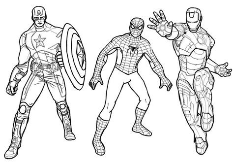 Coloriage Capitaine America et Spiderman, Ironman