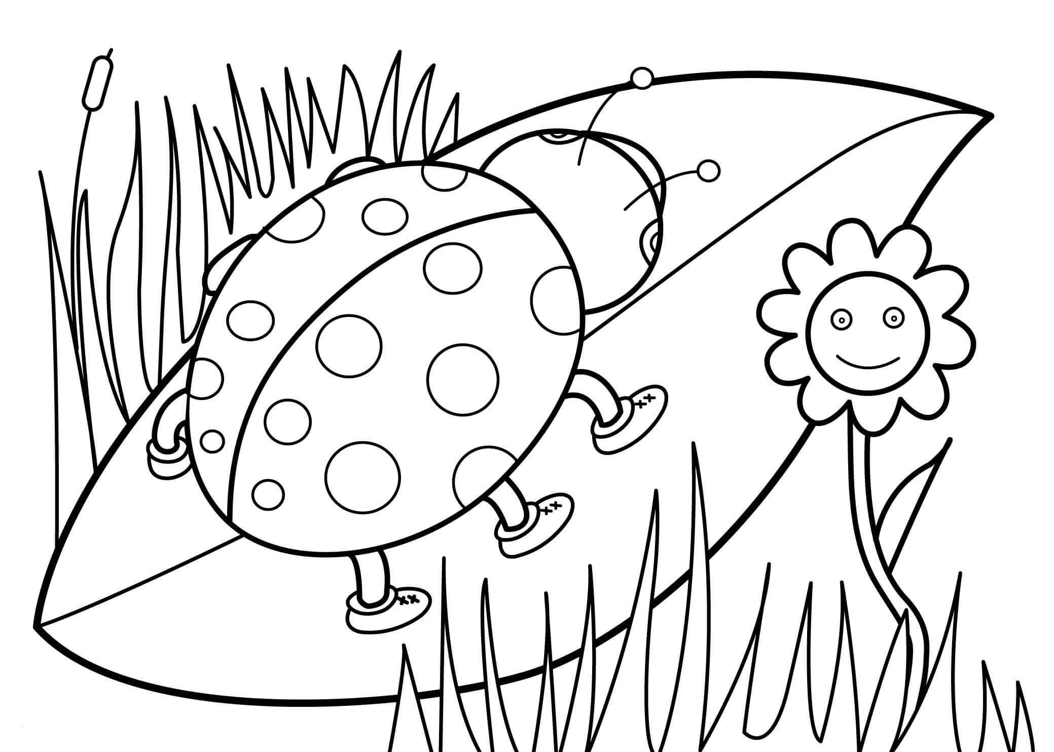 Coloriage Coccinelle sur les feuilles et les fleurs au printemps