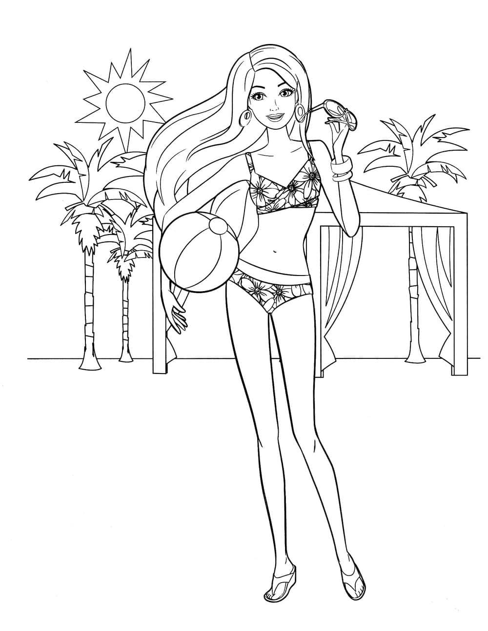 Coloriage Dessine Barbie et Beach Ball à imprimer