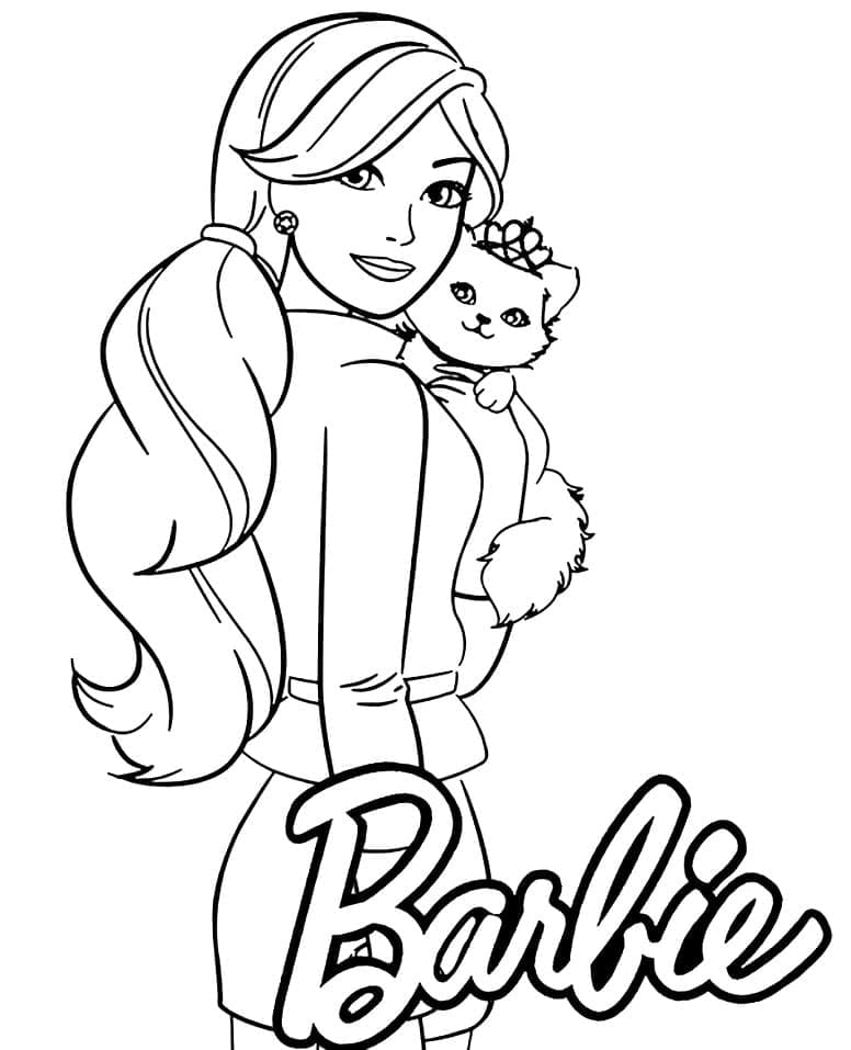 Coloriage Dessine Barbie et Kitty à imprimer