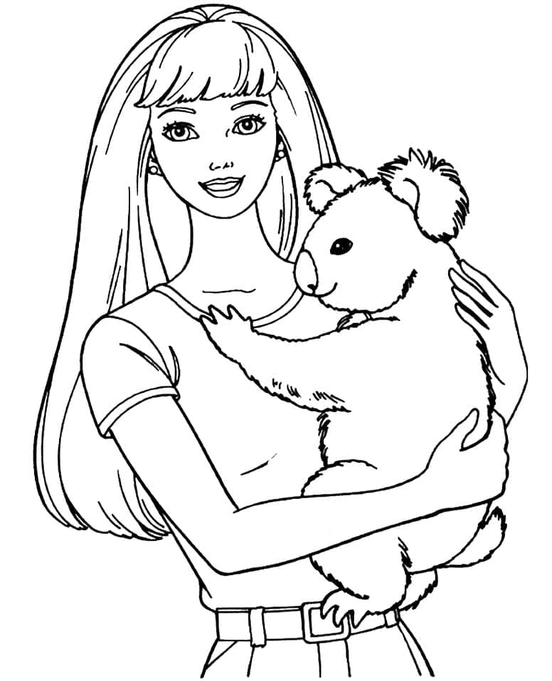 Coloriage Dessine Barbie et Koala à imprimer