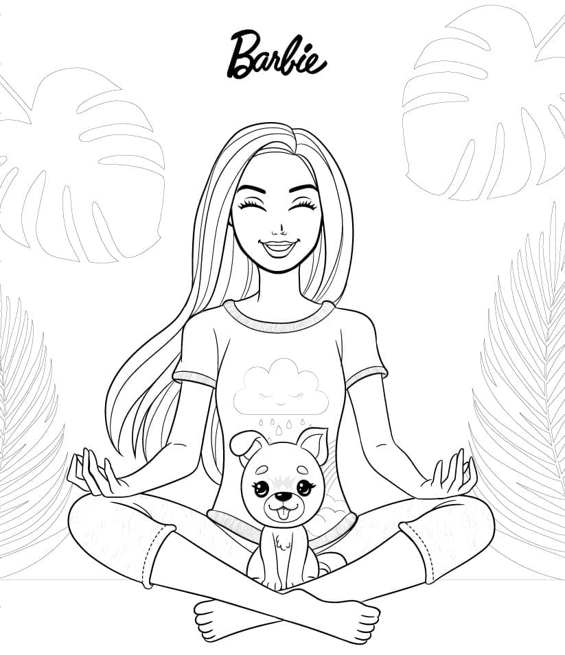 Coloriage Dessine Barbie et son chiot à imprimer