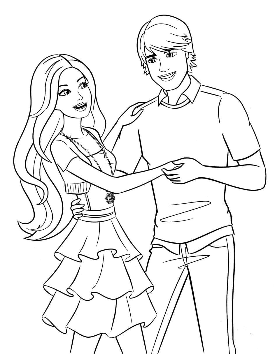 Coloriage Dessine Barbie et son petit ami à imprimer