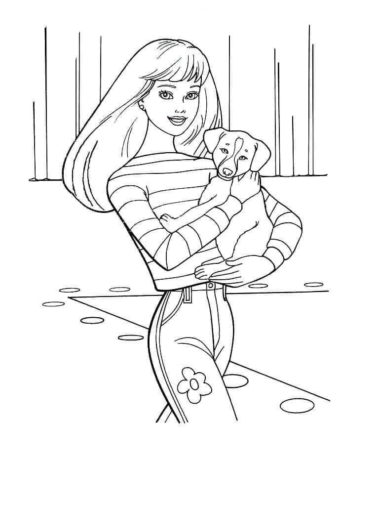 Coloriage Dessine Barbie et son petit chiot à imprimer