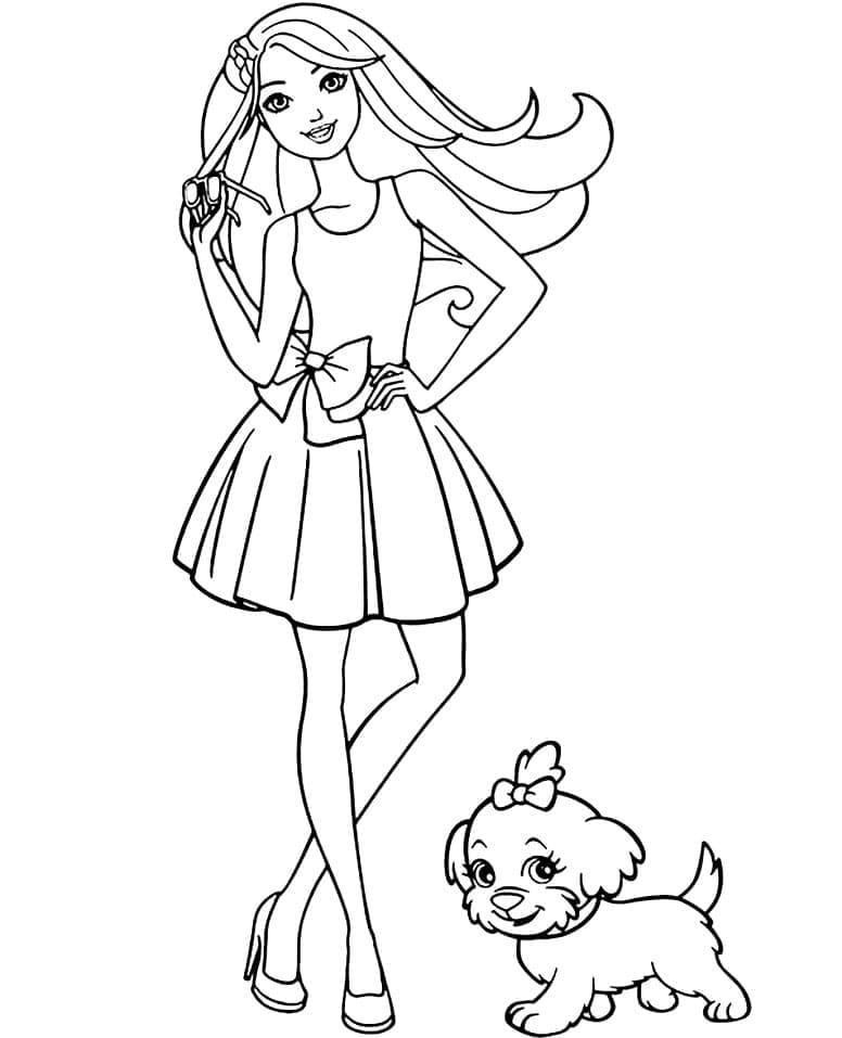 Coloriage Dessine Barbie et un chiot