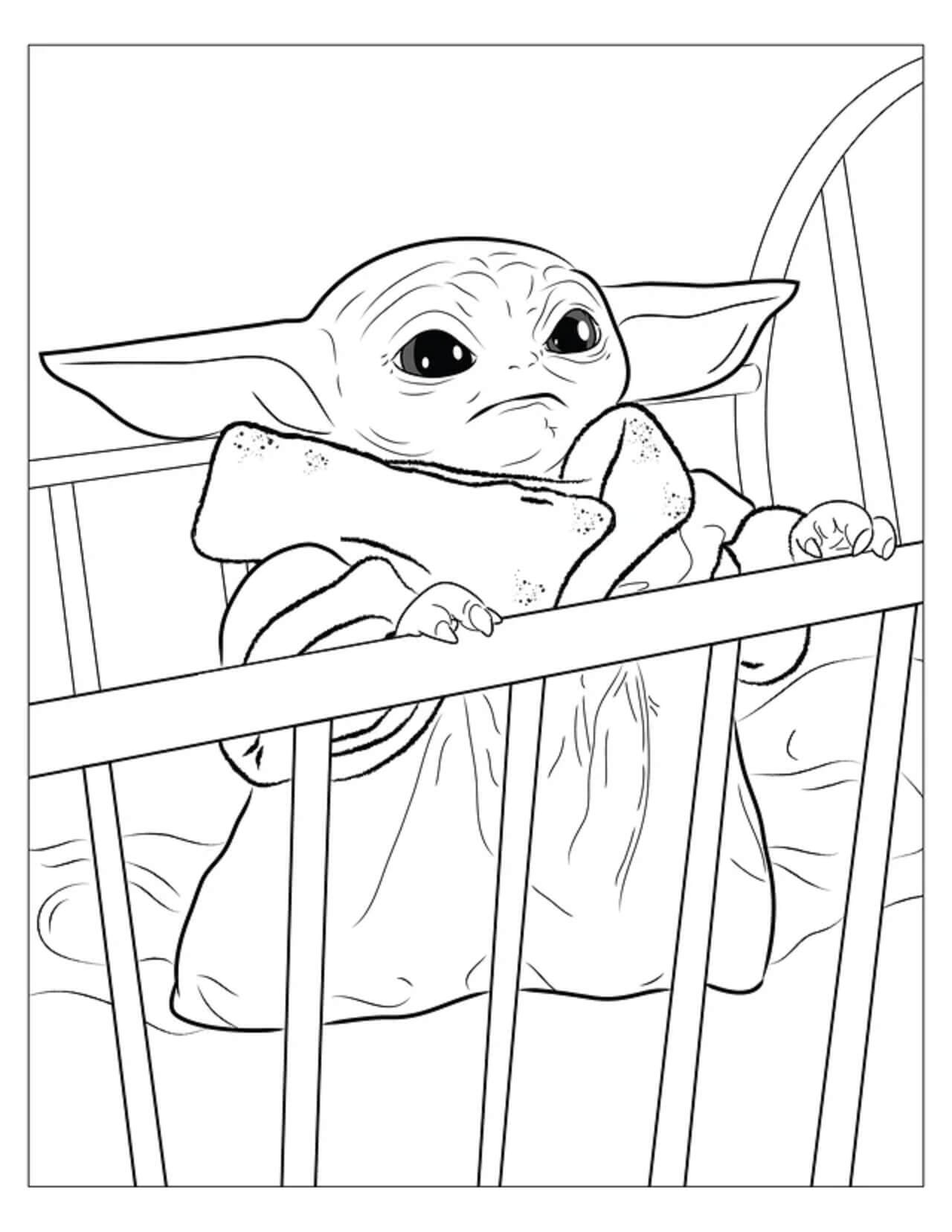 Coloriage Dessine Bébé Yoda dans son berceau