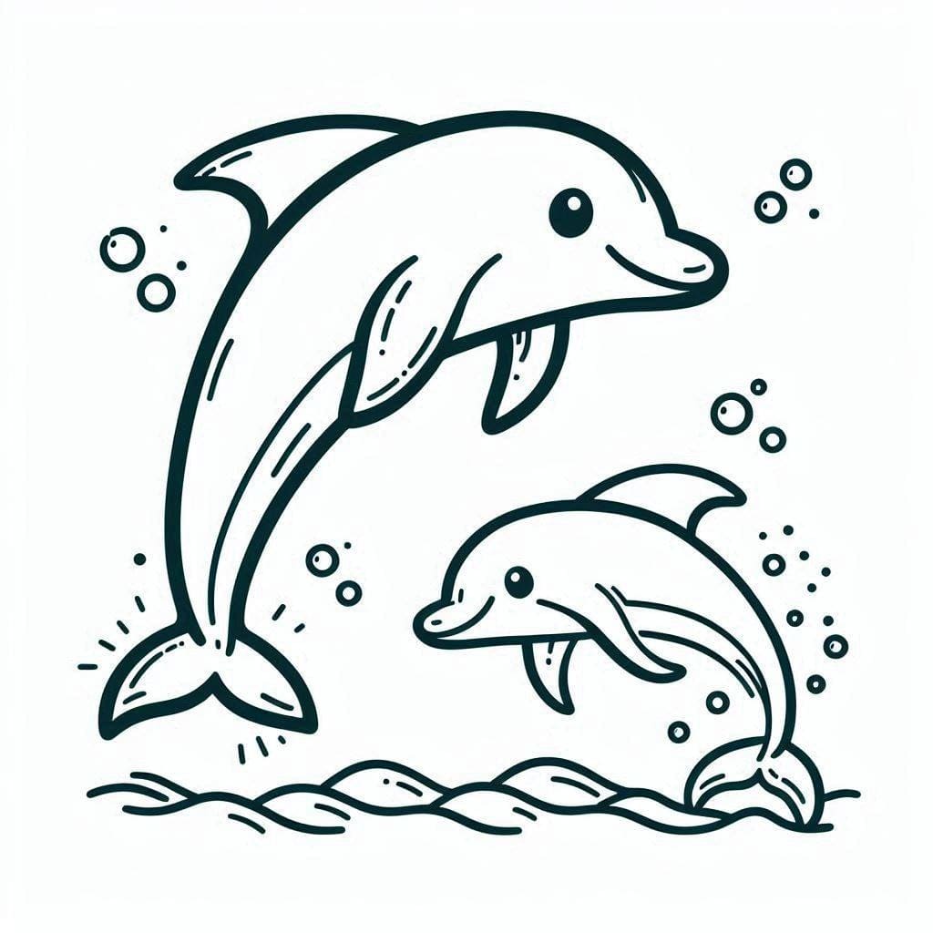 Coloriage Dessine deux dauphins heureux à imprimer