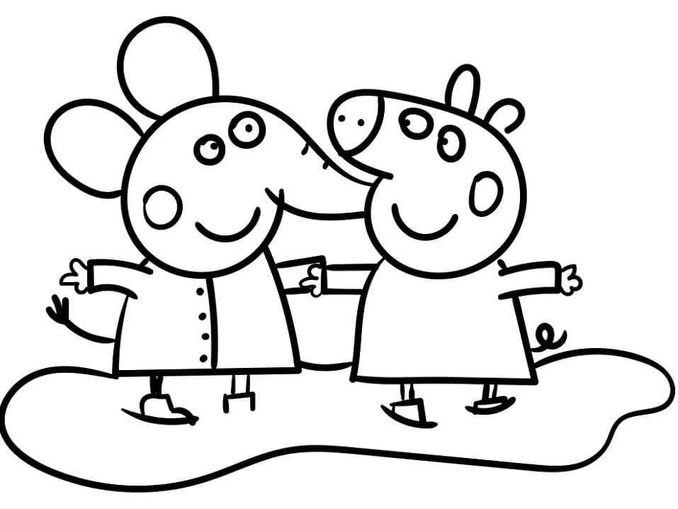 Coloriage Dessine Emily Elephant et Peppa Pig à imprimer