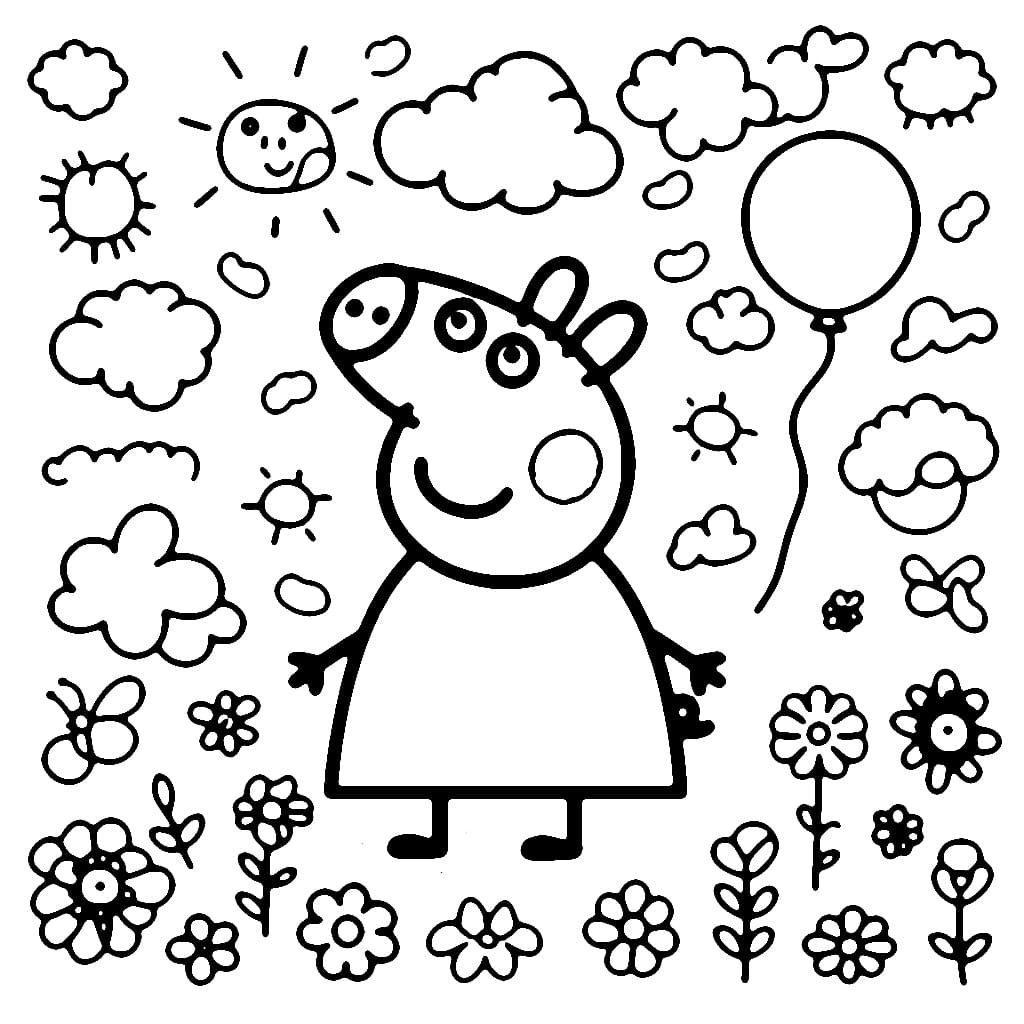 Coloriage Dessine la jolie Peppa Pig à imprimer