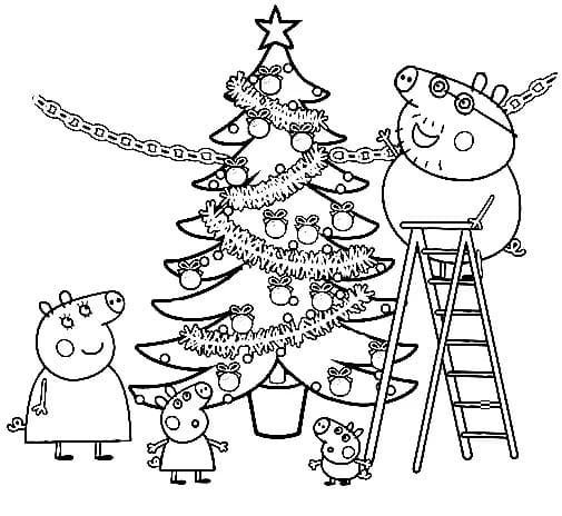 Coloriage Dessine le sapin de Noël de Peppa Pig à imprimer