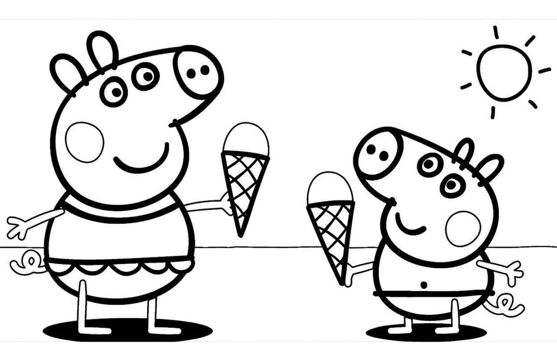 Coloriage Dessine Peppa Pig à la plage à imprimer