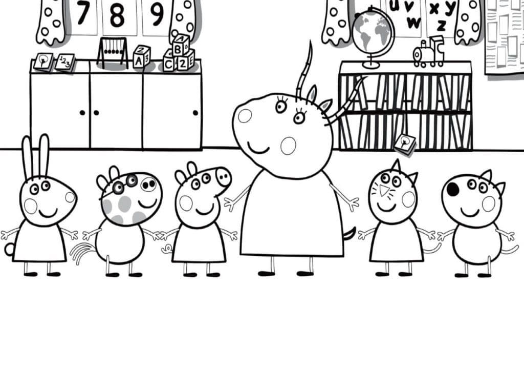 Coloriage Dessine Peppa Pig à l’école à imprimer