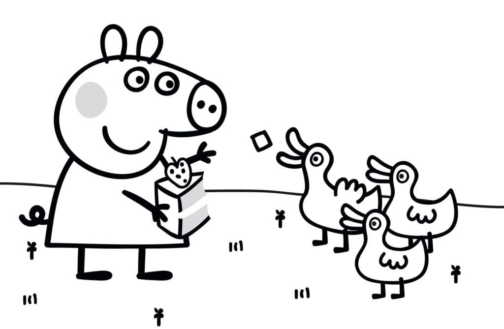 Coloriage Dessine Peppa Pig et les canards à imprimer