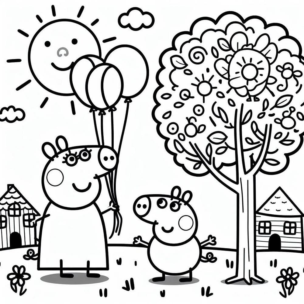 Coloriage Dessine Peppa Pig et maman à imprimer