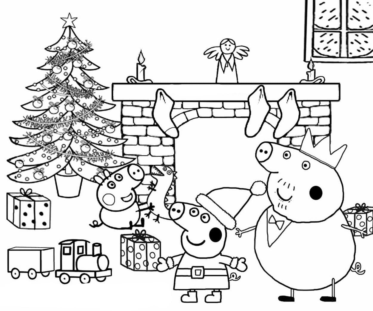 Coloriage Dessine Peppa Pig Noël à imprimer