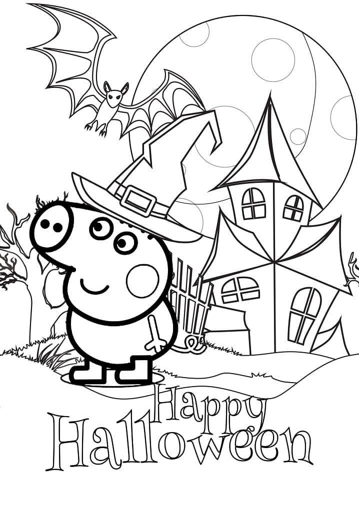 Coloriage Dessine Peppa Pig pour Halloween à imprimer