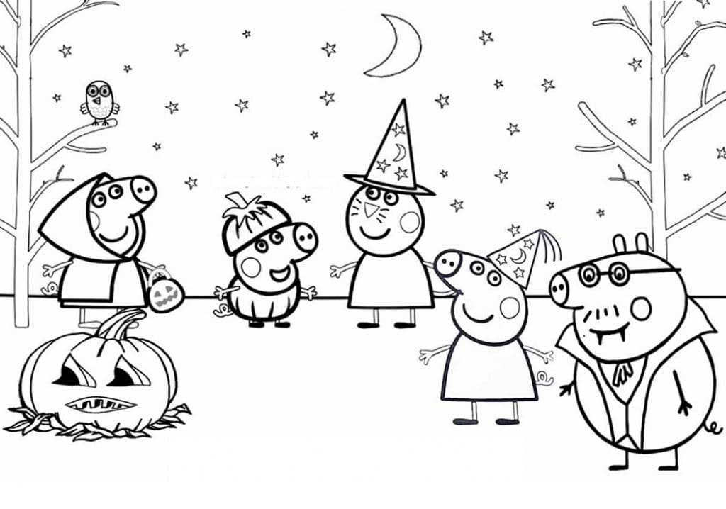 Coloriage Dessine Peppa Pig pour Halloween gratuitement à imprimer