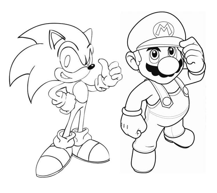 Coloriage Dessine Sonic et Mario à imprimer