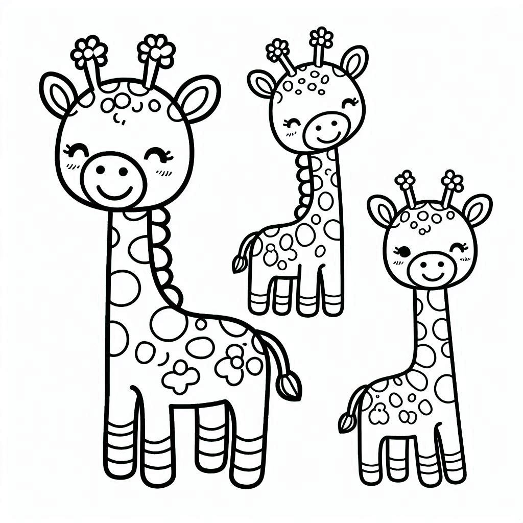 Coloriage Dessine trois girafes à imprimer