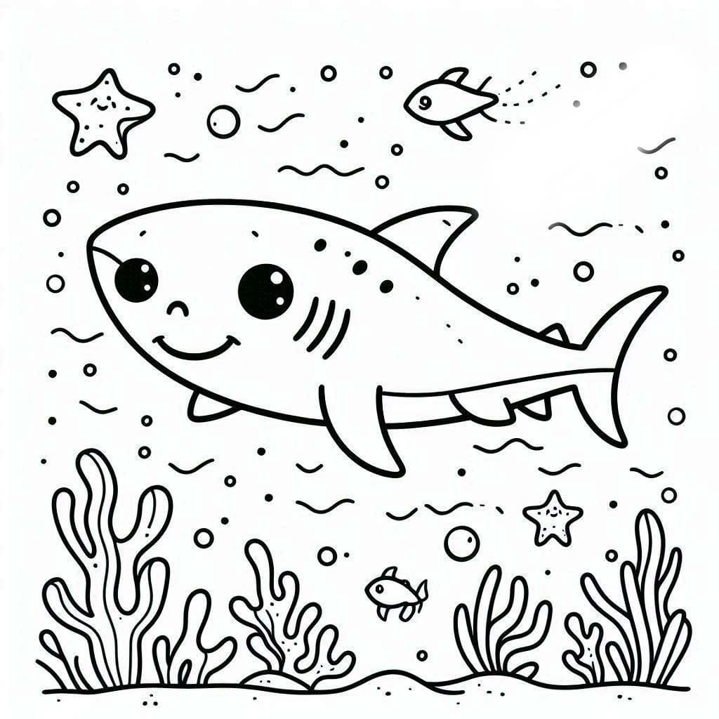 Coloriage Dessine un requin très mignon