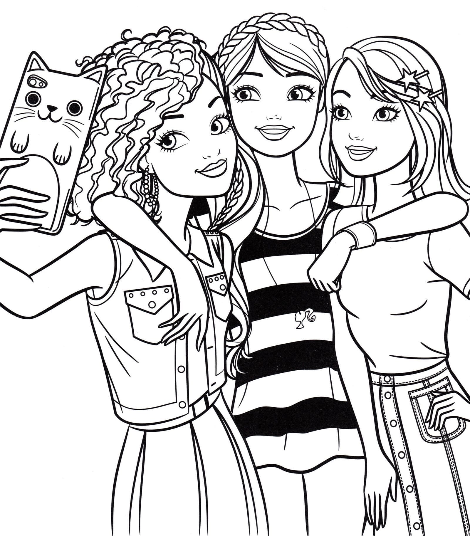 Coloriage Dessine un selfie de Barbie et de ses amis à imprimer